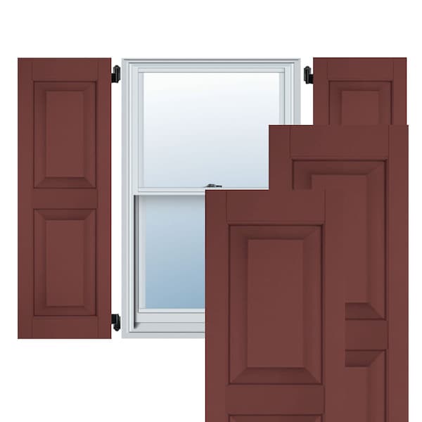 Ekena Millwork 18"W x 35"H Exterior Real Wood Pine Raised Panel Shutters, Cottage Red PR RWR18X035CRP - main